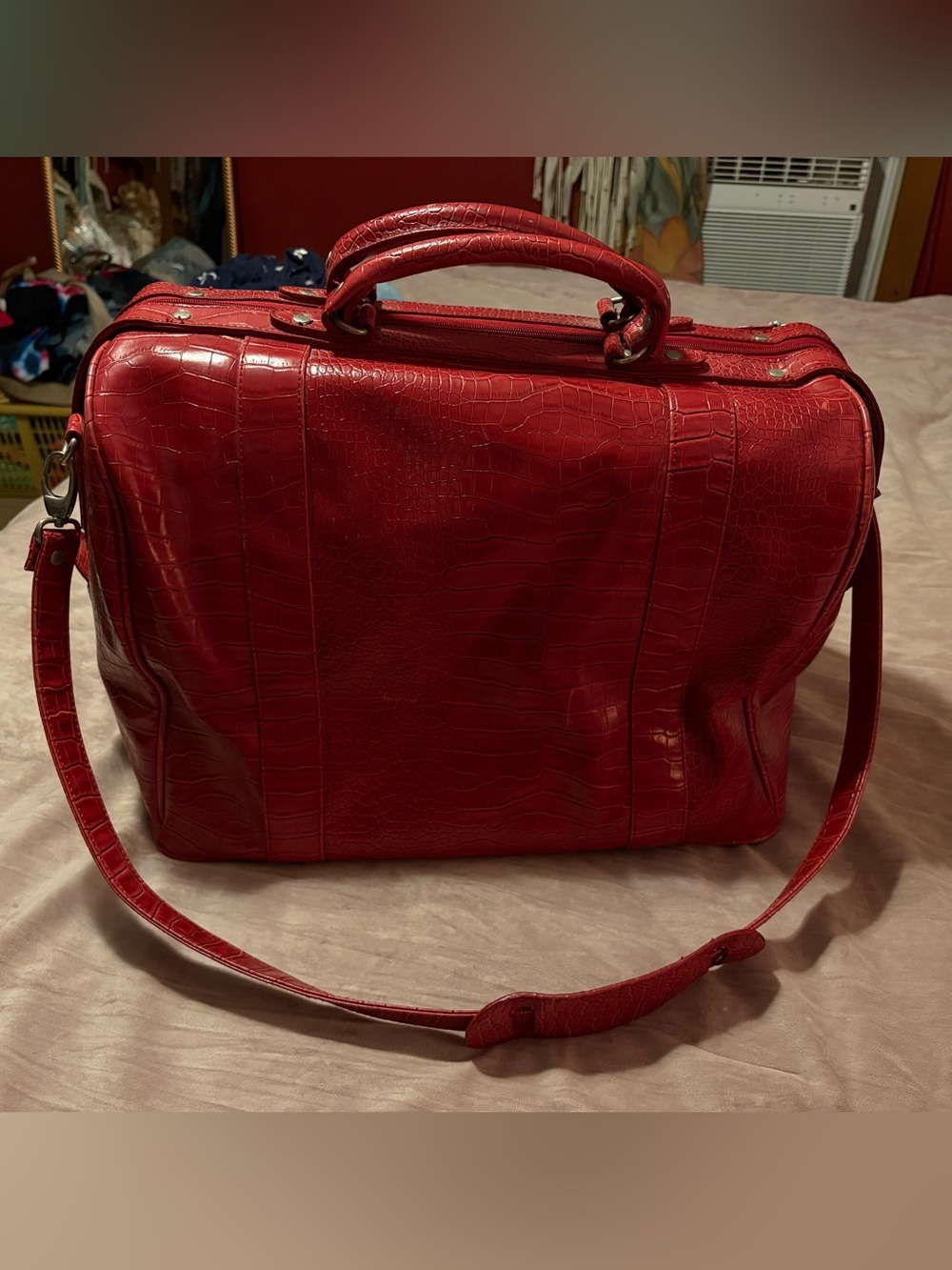 90s Vintage Red Croc-Embossed Travel Bag by Bath & Body Works
